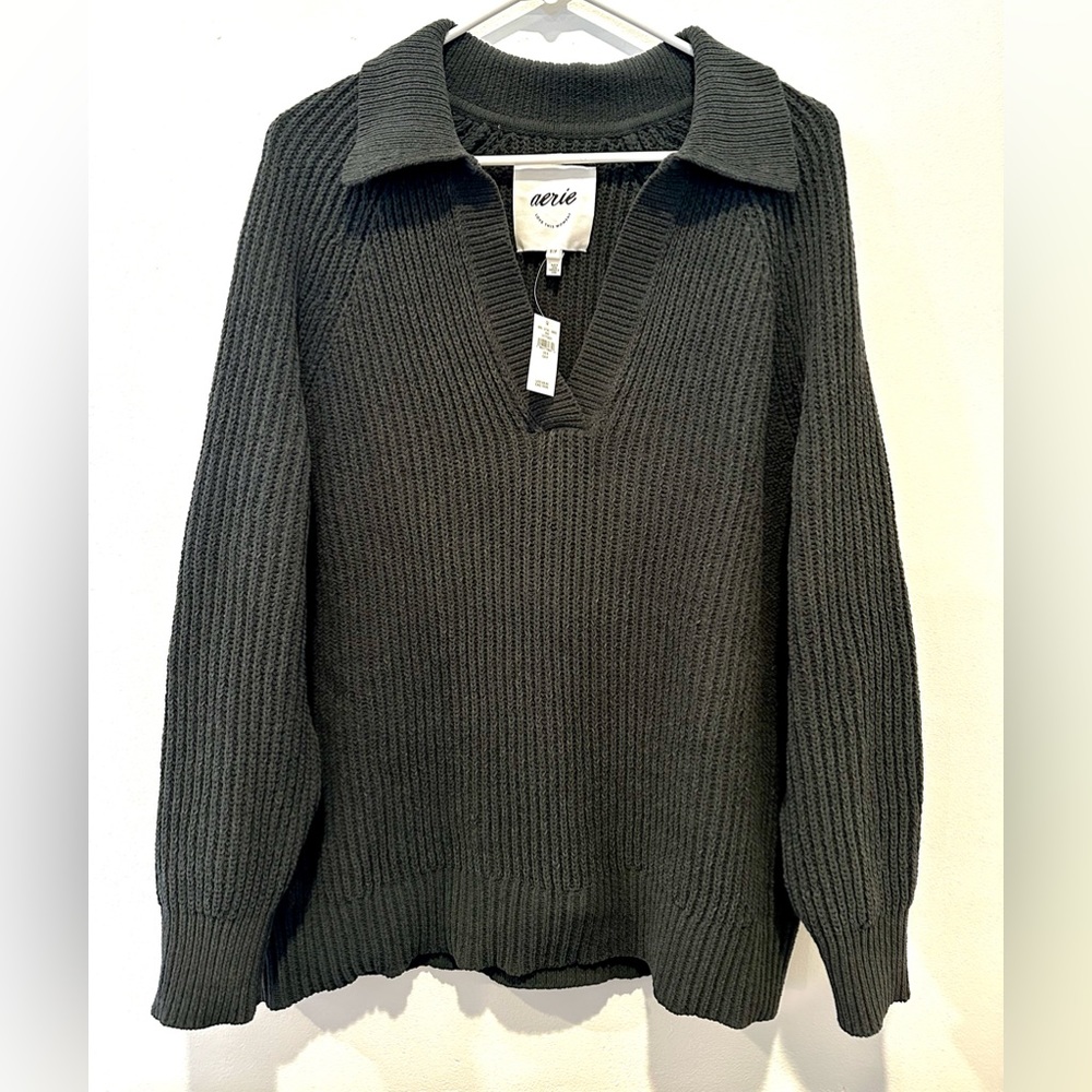 Aerie Oversized Knit Collared Sweater